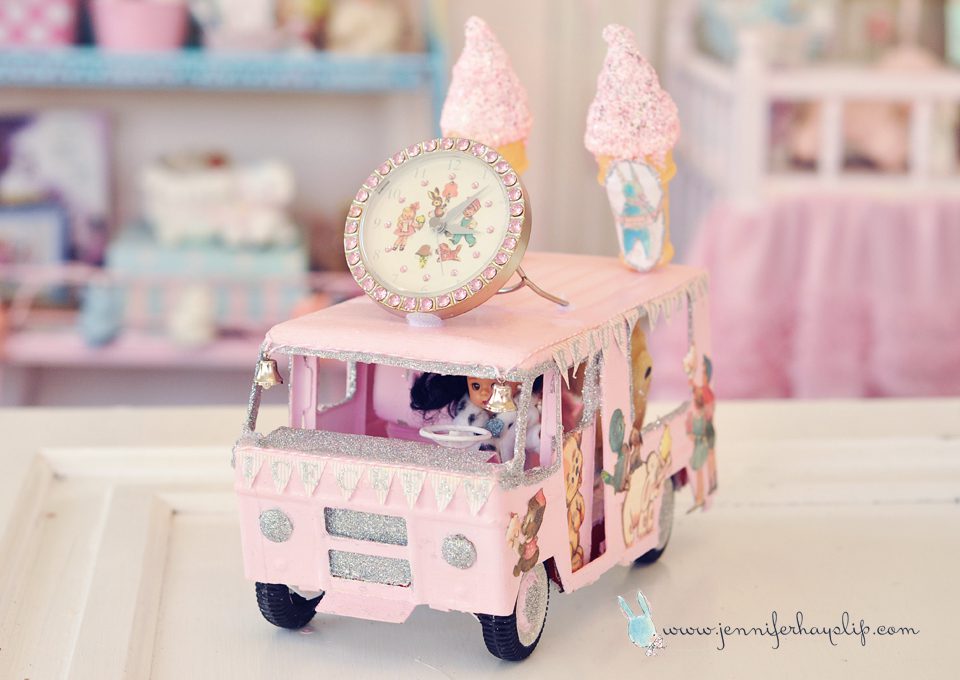 Beauty Queen Ice Cream Truck Art Clock Assemblage Jennifer Hayslip